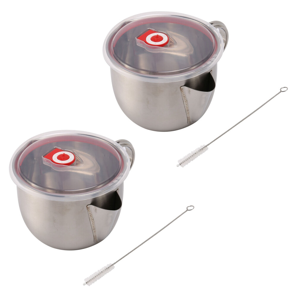 2X 1000Ml Multifunction 304 Stainless Steel Oil Soup Fat Separator Grease Oiler Filter Strainer Bowl