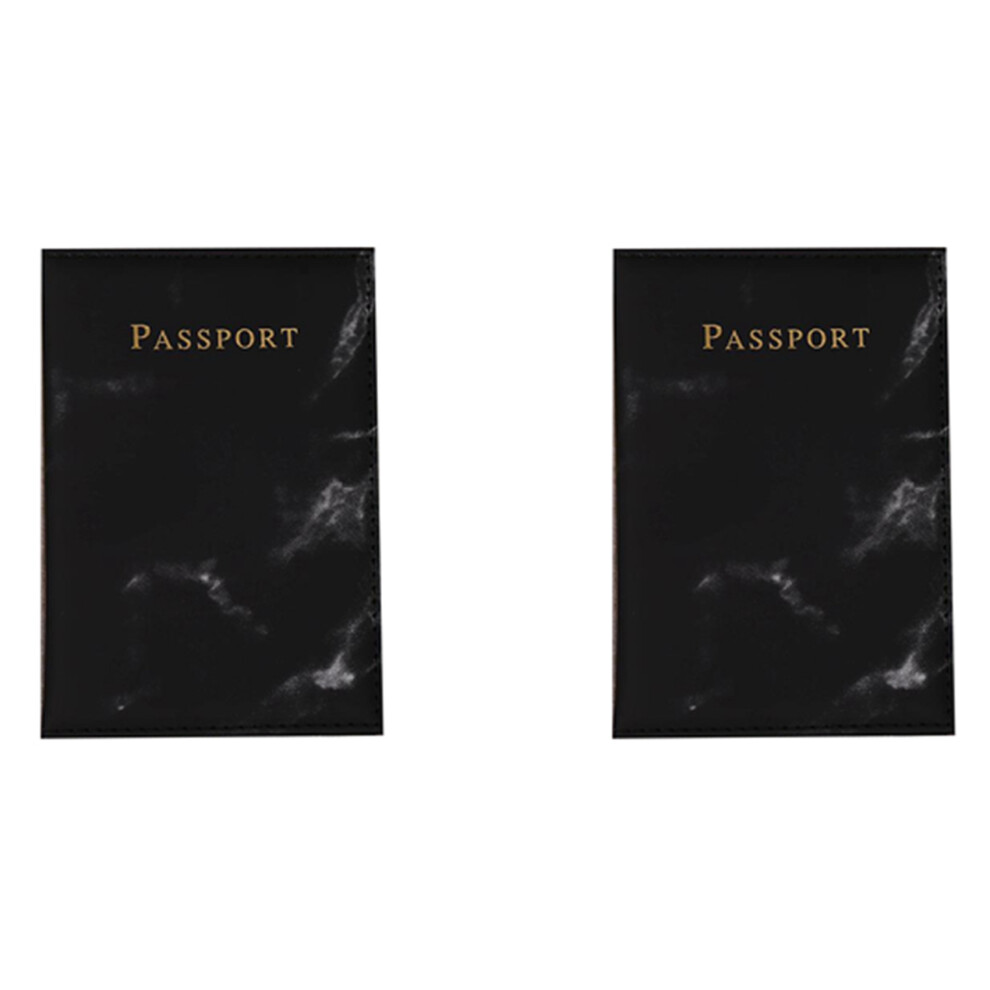 2X Fashion Ladies Men Passport Case Pu Marble Travel Documents Credit Card Holder Small Wallet Purse Bag Pouch Black-image-OPC-PC2N8F9-NEW