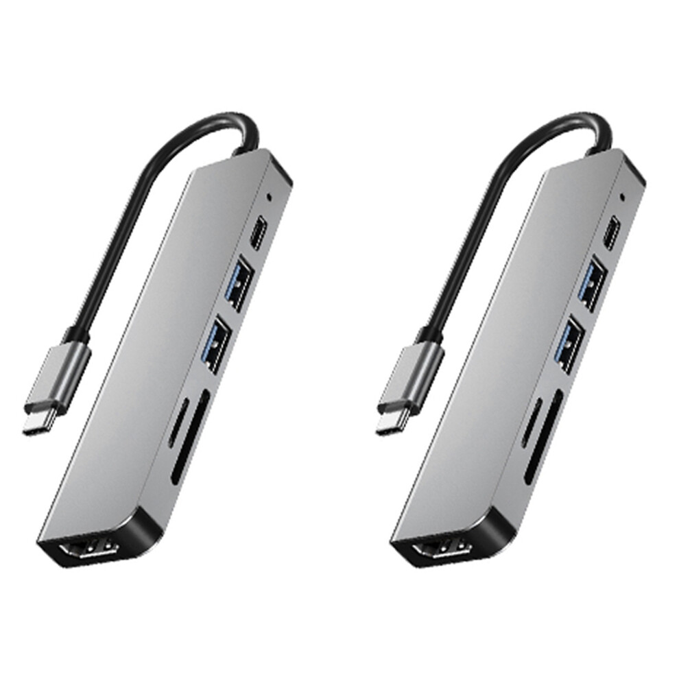 2X 6 In 1 Usb Type C Hub Adapter With 4K 30Hz -Compatible Multiport Card Reader Usb3.0 Tf Pd Video Multi Ports 4762149426061