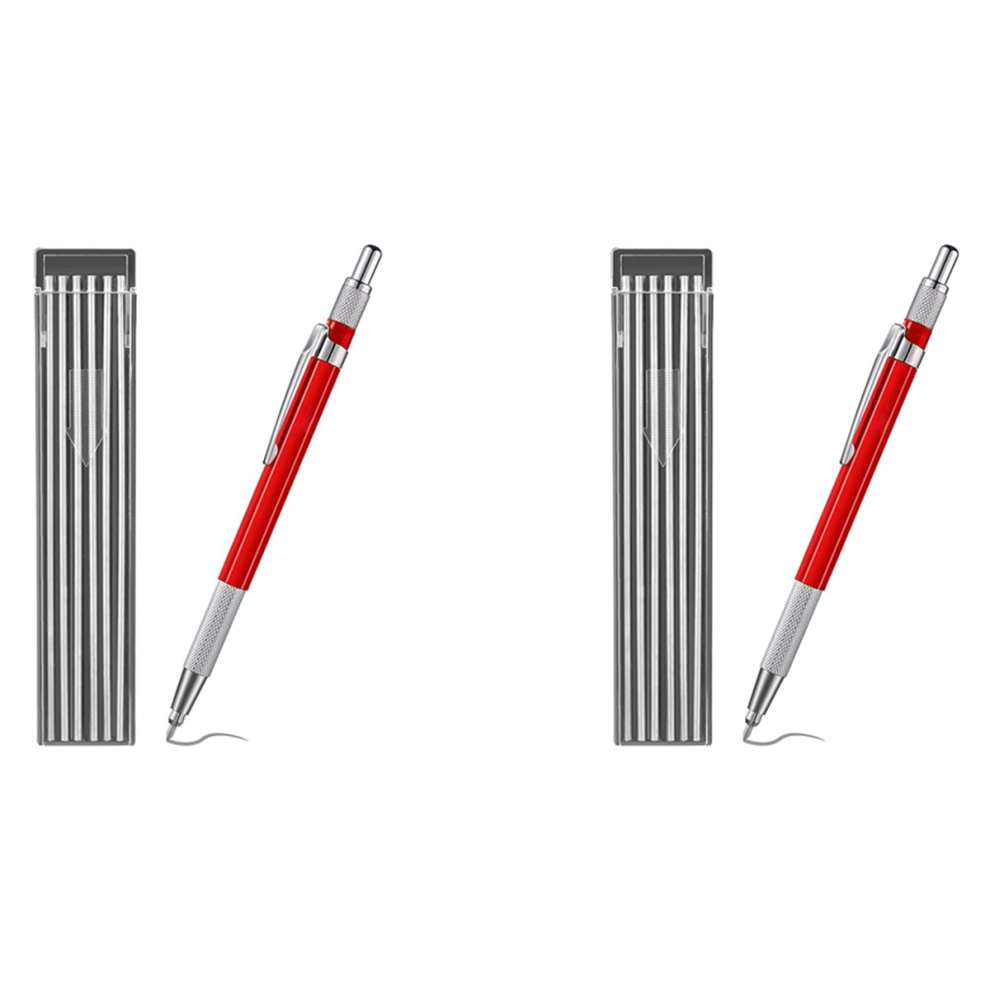 2X Welders Pencil With 24Pcs Refills, Metal Marker Mechanical Welding Pencil Pipefitters, Fabrication, Red 4762149490901