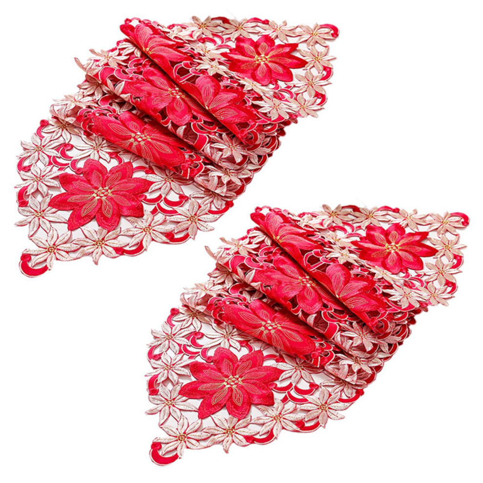 2X Christmas Embroidered Table Runner,Hollow-Out Tea Tablecloth,15X70 Inch-image-OPC-PC2MP7M-NEW