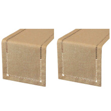 2X Bufandas de Tocador Camino de Mesa de Comedor Cosidas Una Mano, Hilo Plateado Entrelazado (Beige Oscuro, Caminos de Mesa de 12 x 72)