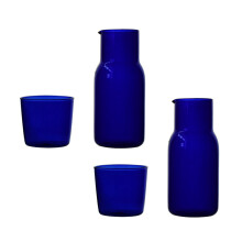 2X Transparent Candy Color Glass Teacup Set Simple Heat-Resistant Drinking Juice Cup with Tea Pitcher Water Bottle -Blue