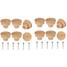 Boho Rattan Dresser Knobs Round Wooden Drawer Knobs Handmade Wicker Woven and Screws for Boho Furniture Knobs 12Pcs