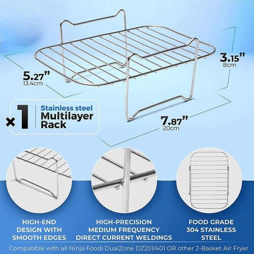 2X Rack for Ninja DZ201/DZ401 Foodi Accessories Stainless Steel Multi-Layer Stackable Dehydrator Rack 1