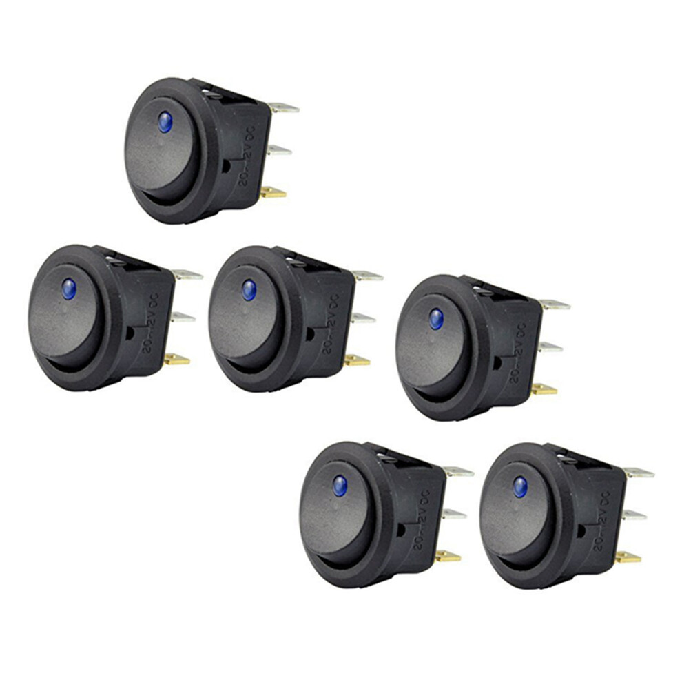 6Pc 12V 20A Rocker Toggle Led Switch Spst On-Off Control For Boats Cars Racing Cars Off-Road Vehicles Blue/Light 4762224665354