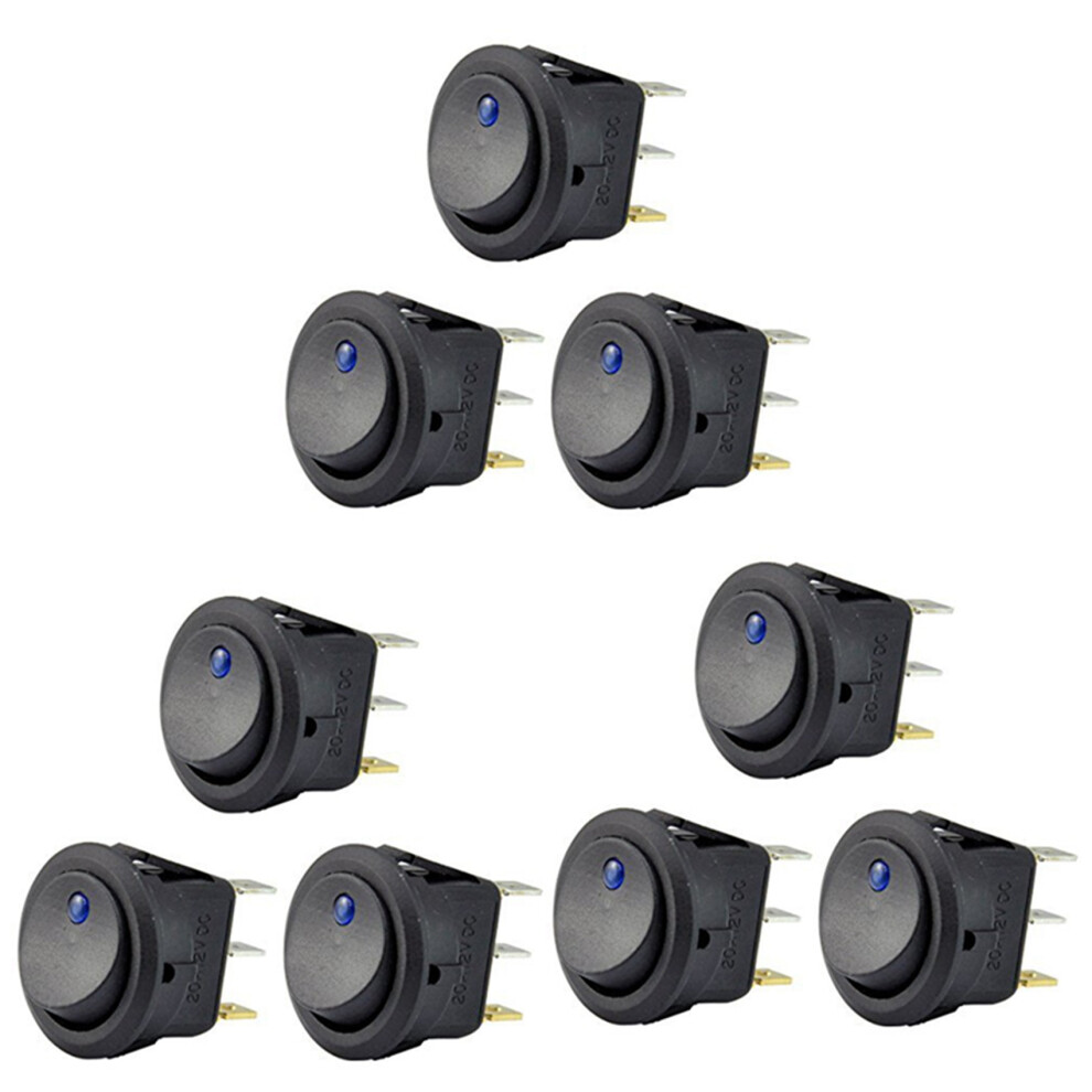 9Pc 12V 20A Rocker Toggle Led Switch Blue Light Spst On-Off Control 4762224662100