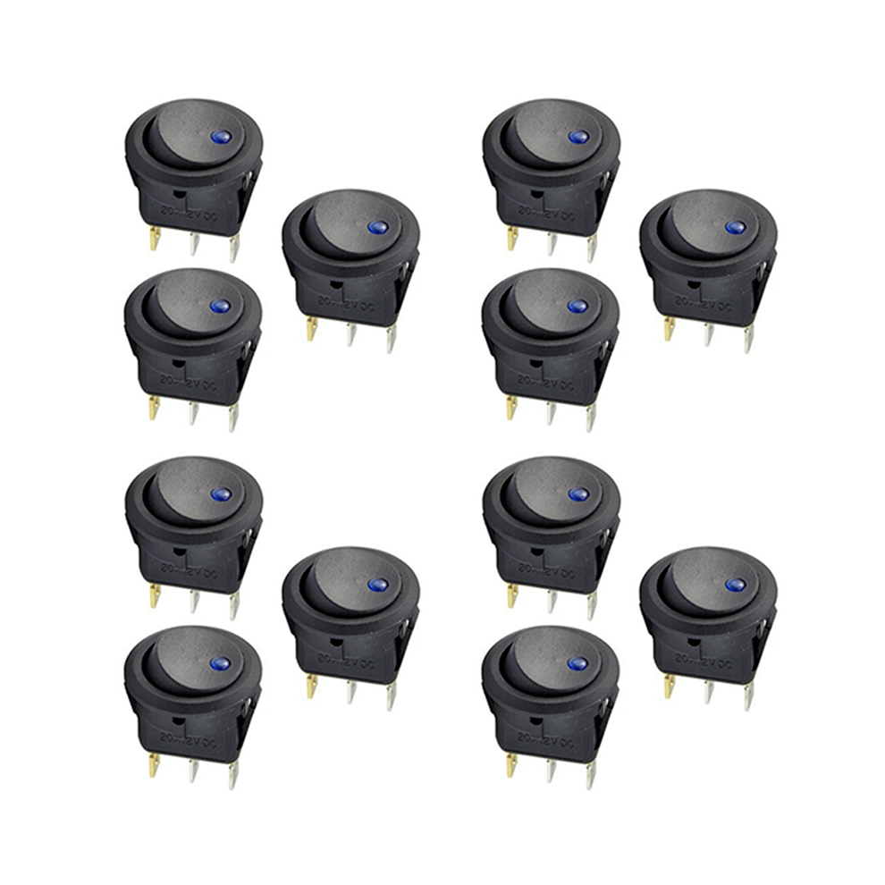 12Pc 12V 20A Rocker Toggle Led Switch Blue Light Spst On-Off Control For Boats Cars Racing Cars 4762224660168