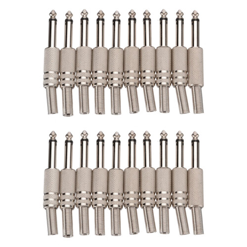 6.35mm Mono Amplifier Plug 1/4Inch Male Mono Monaural Jack Audio Cable Connector Plug Microphone 20Pcs