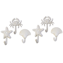 6 Starfish Seashell Crab Cast Iron Decorative Wall Hooks Coats Towels Hooks Beach Ocean Theme Metal Hooks