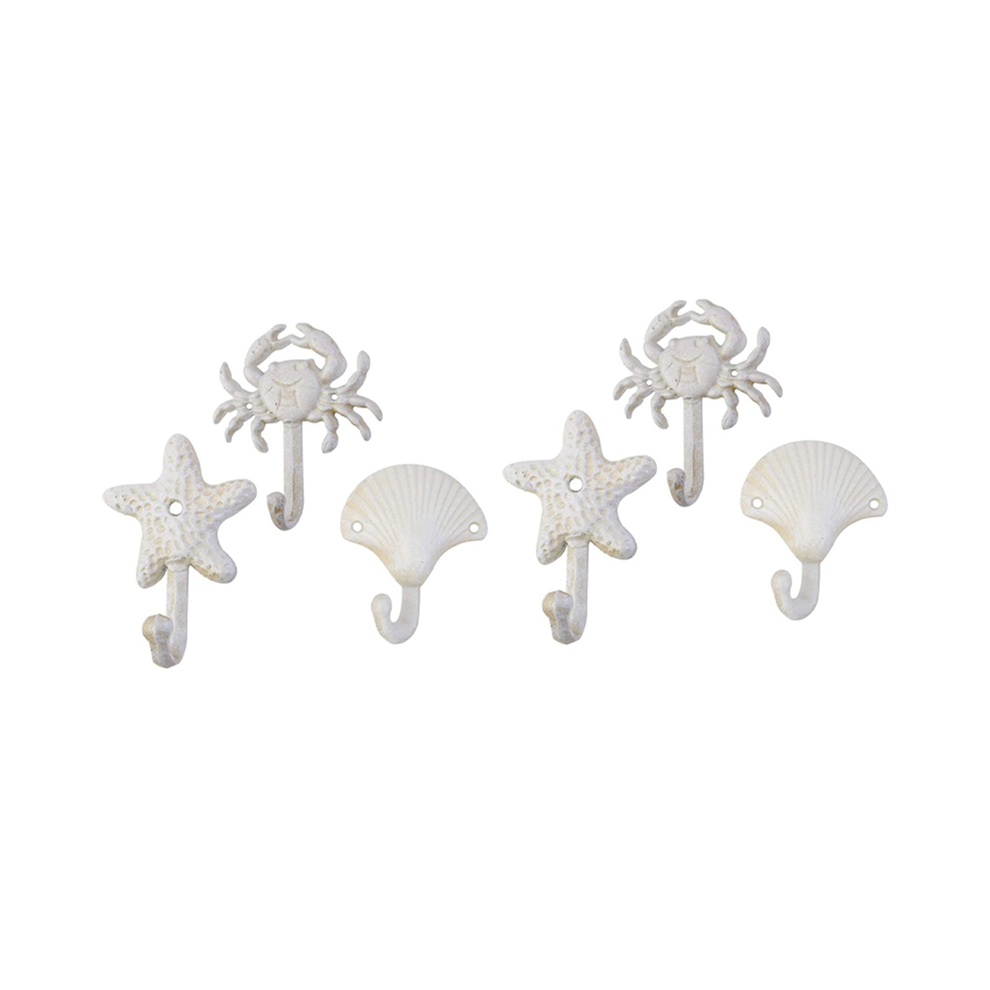 6 Starfish Seashell Crab Cast Iron Decorative Wall Hooks Coats Towels Hooks Beach Ocean Theme Metal Hooks 4762149467453