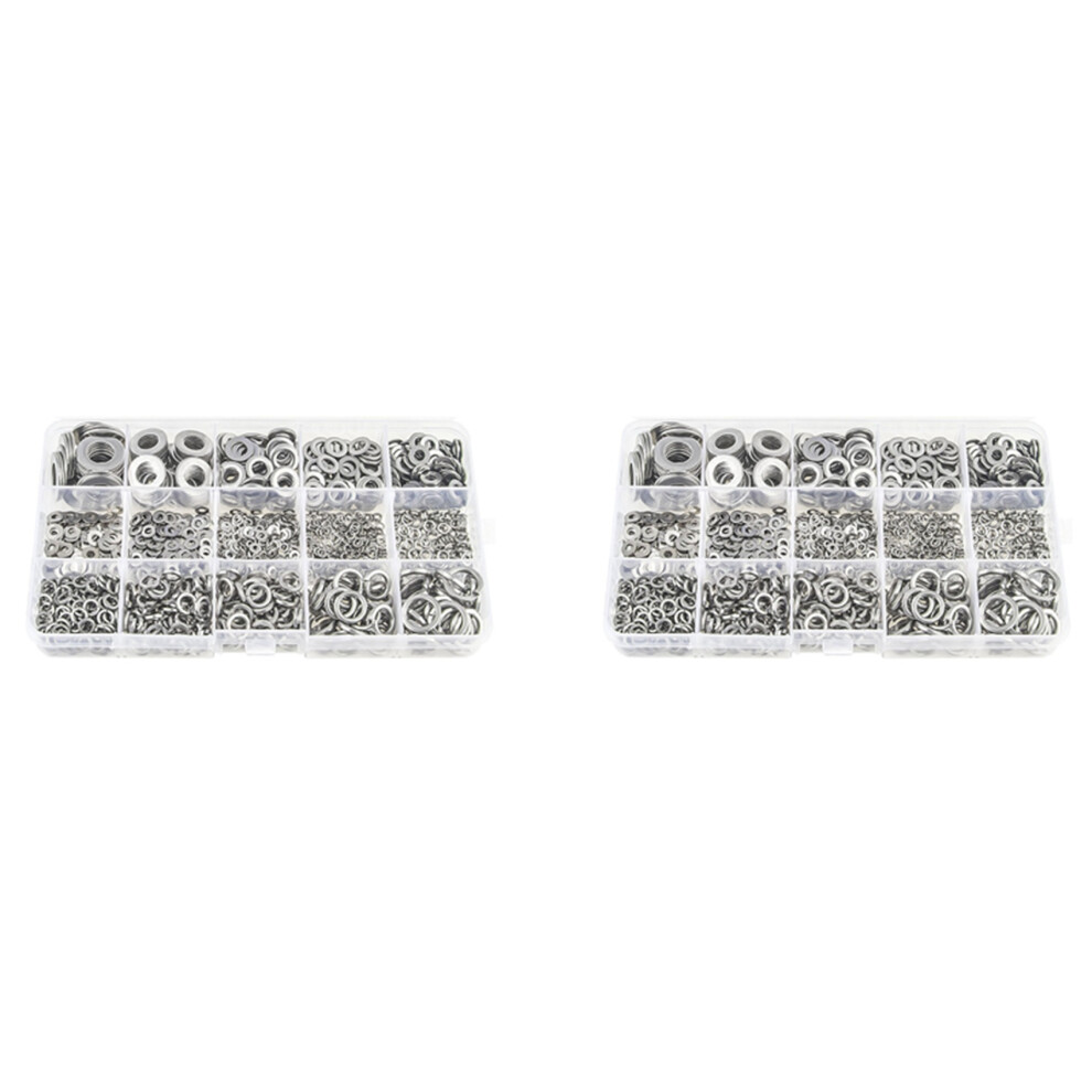 Assortiment de rondelles plates et de rondelles de blocage en acier inoxydable 304 (1 400 pièces, 8 tailles) - M2 M2,5 M3 M5 M6 M8 M10