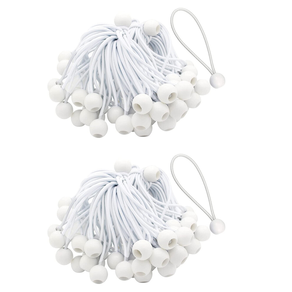 Lot de 100 tendeurs élastiques avec boules pour chapiteaux, tentes, bannières, mâts de drapeau, bâches (blanc)