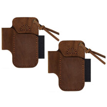 2X Handmade Leather Sheath Folding Knife Flashlight Holder Brown
