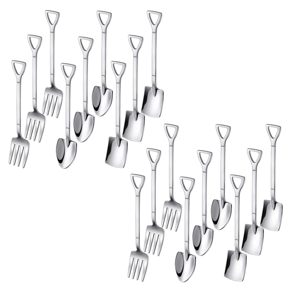 18 Pieces Shovel Spoon Fork Shovel Coffee Spoon Shovel Handle Dessert Spoon Ice Cream Spoon Shovel Shape Fruit Fork