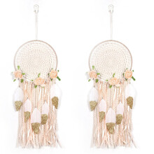 2X Woven Flower Feathers Dreamcatcher Boho Macrame Hanging Dream Catcher DIY Wind Chimes Wall Art Wedding Decoration