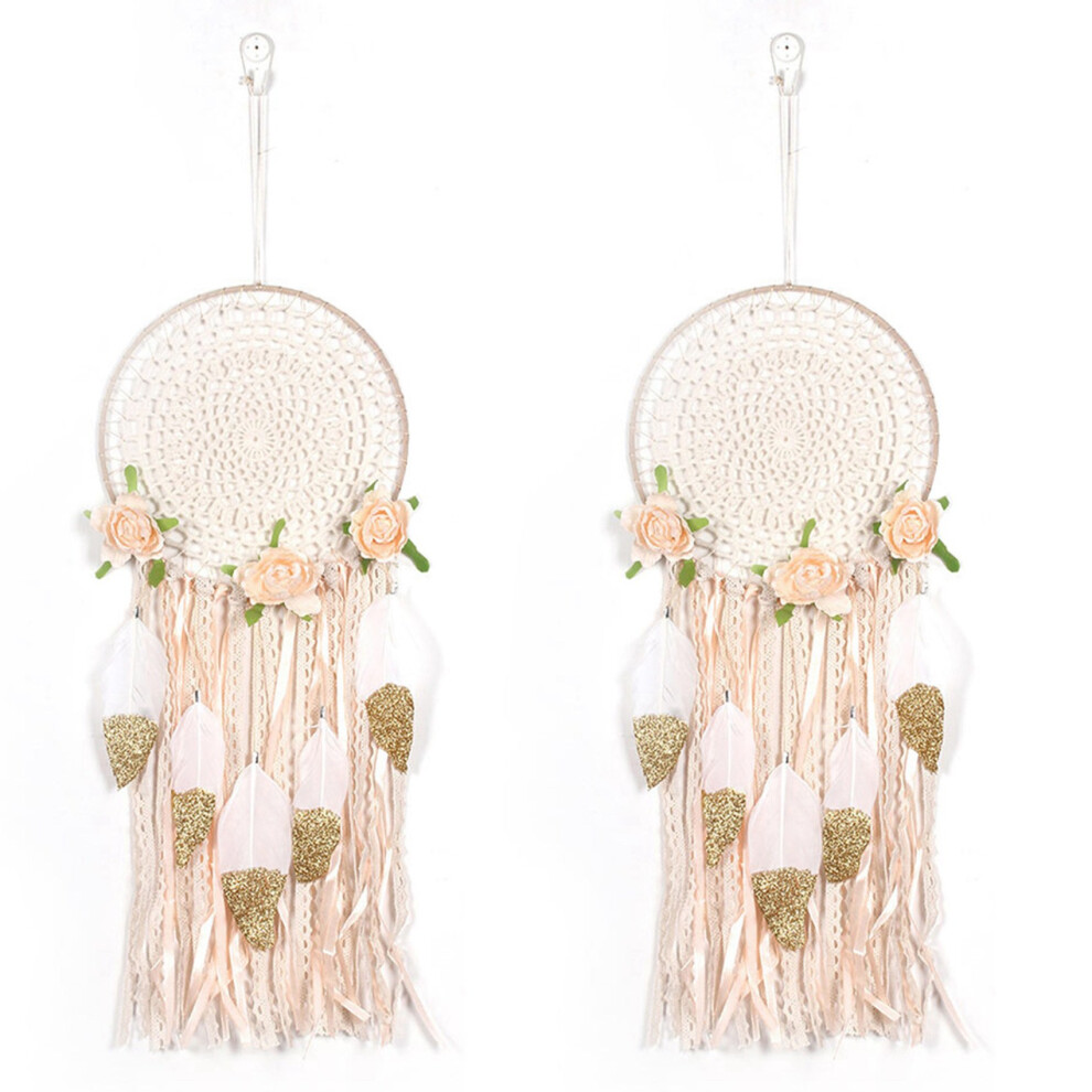 Tlily 2X Woven Flower Feathers Dreamcatcher Boho Macrame Hanging Dream Catcher Diy Wind Chimes Wall Art Wedding Decoration