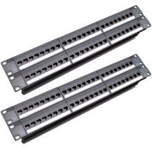 2X 19Inch 1U Cabinet Rack Pass-Through 24 Port CAT6 Patch Panel RJ45 Cable Adapter Jack Modular Frame