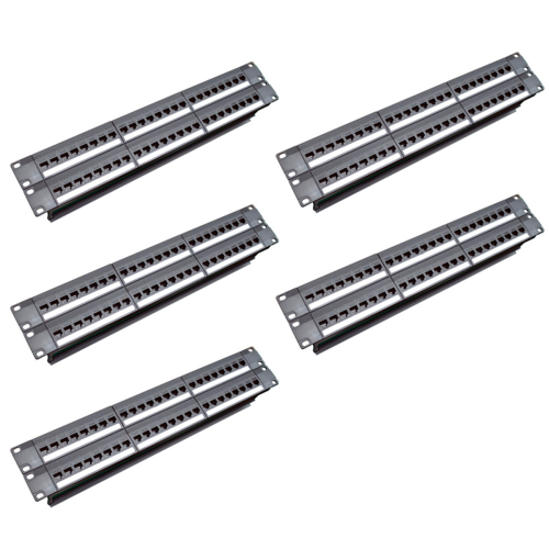 5X 19Inch 1U Cabinet Rack Pass-Through 24 Port CAT6 Patch Panel RJ45 Cable Adapter Jack Modular Frame