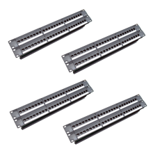 4X 19Inch 1U Cabinet Rack Pass-Through 24 Port CAT6 Patch Panel RJ45 Cable Adapter Jack Modular Frame