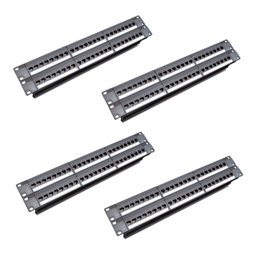 4X 19Inch 1U Cabinet Rack Pass-Through 24 Port CAT6 Patch Panel RJ45 Cable Adapter Jack Modular Frame