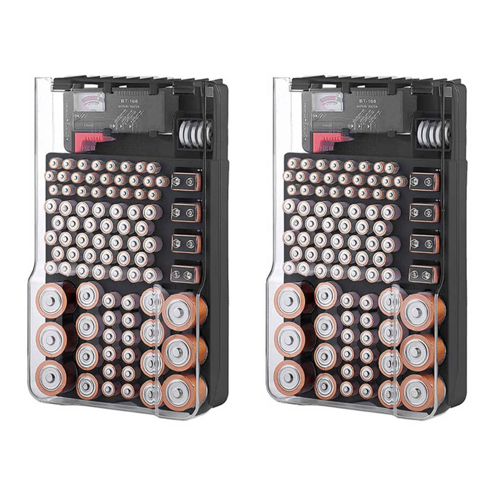2X The Battery Storage Case,Organizer With Hinged Clear Cover, With Battery Tester, Holds 93 Batteries Various Sizes 4762149475243