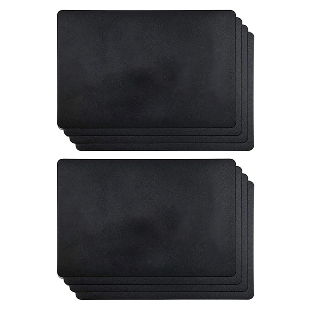 8PCS Heat-Resistant Placemats, Artificial Leather Placemats, Waterproof, Non-, Washable Kitchen Placemats, (Black)