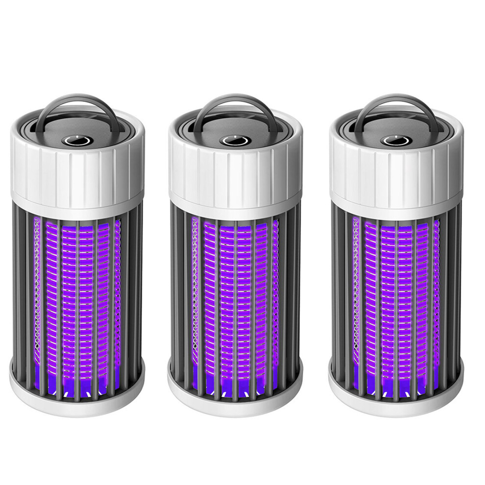 3X Zapper & Insect Fly Attractant Trap & LED Camping Lantern, USB/Solar-Rechargeable,Insect Fly Traps Grey