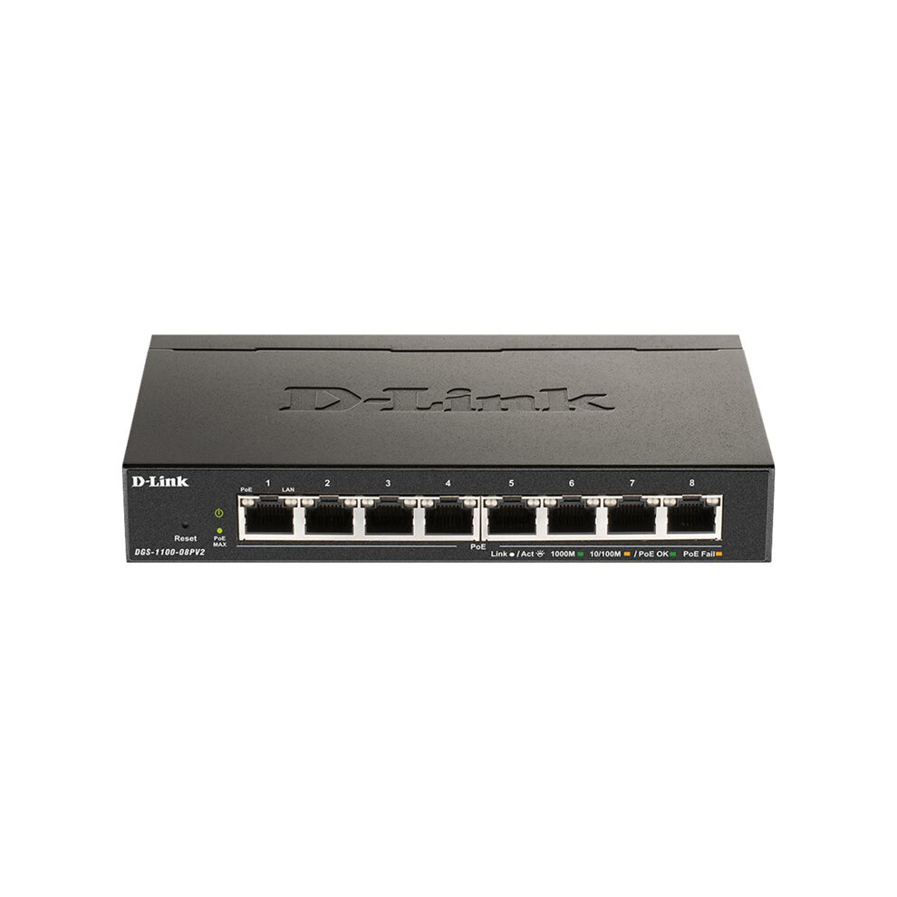 D-Link DGS 1100-08PV2 - Switch - smart - 8 x 10/100/1000 (PoE) - desktop - PoE (64 W)