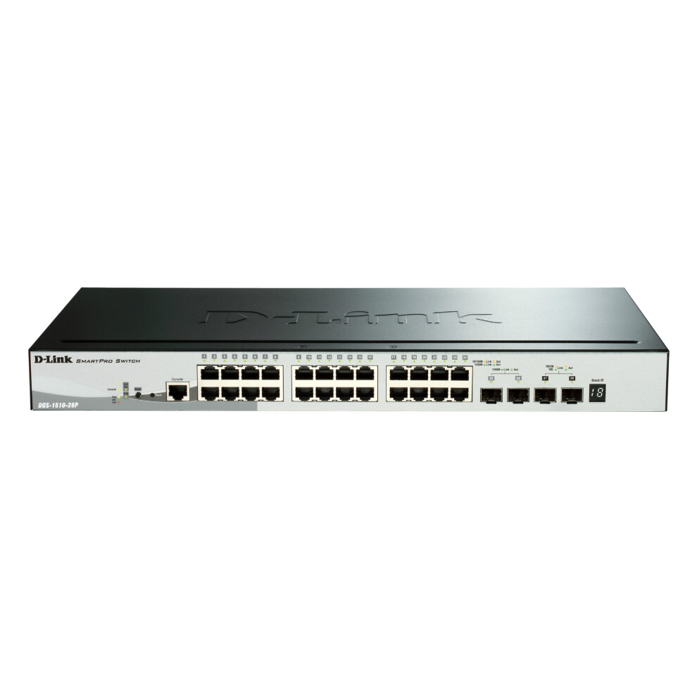 28-Port Gigabit Stackable SmartPro PoE Switch including 2 SFP ports and 2 x 10G SFP+ ports- 24 x 10/100/1000Mbps Auto-Ne