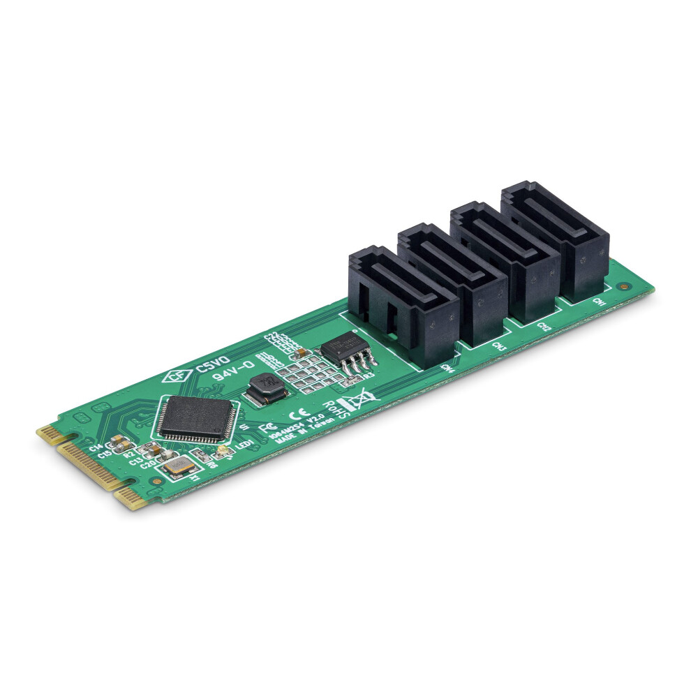 Startech.com 4-Port M.2 To Sata Adapter Card, M.2 Pcie 3.0 To Sata Hdd/Ssd Expansion Card, Asm1064 Chipset, M.2 Nvme To
