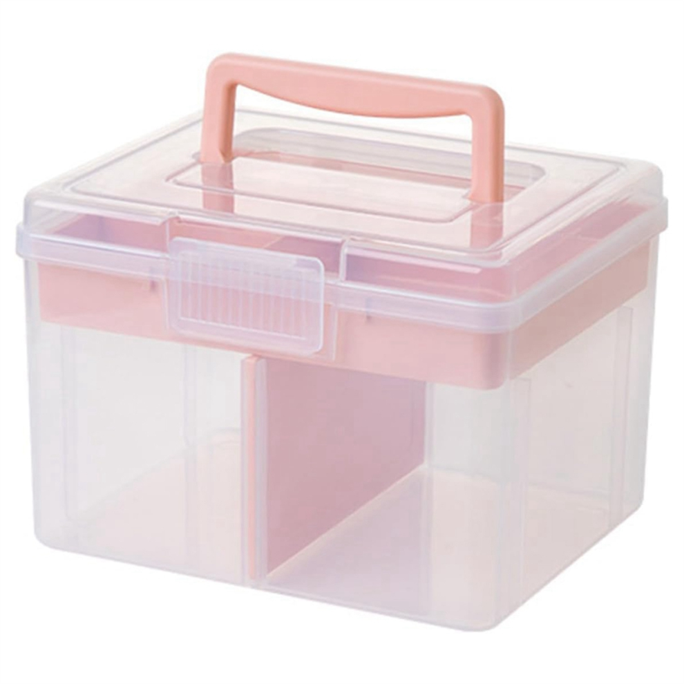 Clear Craft Stackable Storage Box with Tray Plastic Multipurpose Container Portable Travel Case, Pink