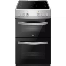 Amica AFC502SS Silver 50cm Ceramic Cooker: Double Oven (64L + 41L), 4-Zone Ceramic Hob, Steam Clean, A/A Energy