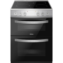 Amica AFC602SS 60cm Ceramic Electric Cooker with Double Oven, A Rated - Silver