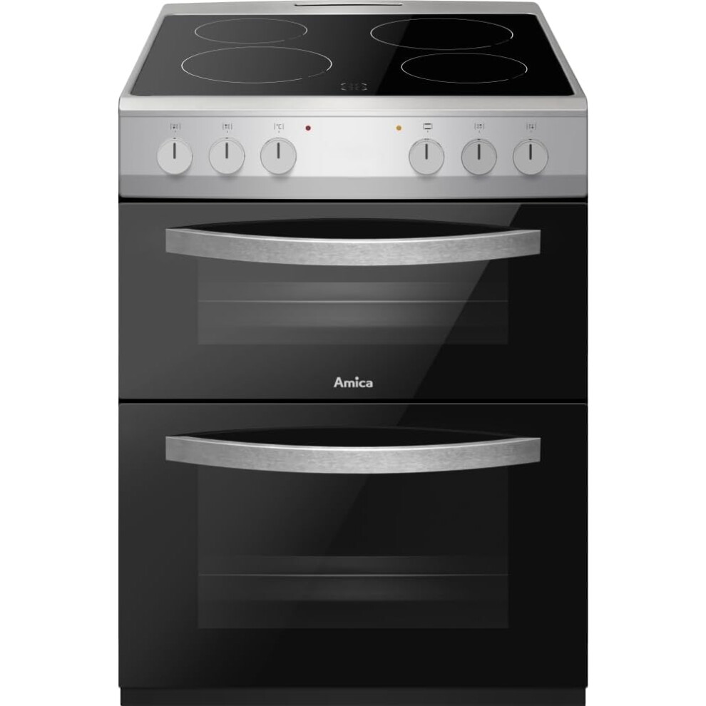 Amica Afc602ss 60Cm Ceramic Electric Cooker With Double Oven, A Rated - Silver
