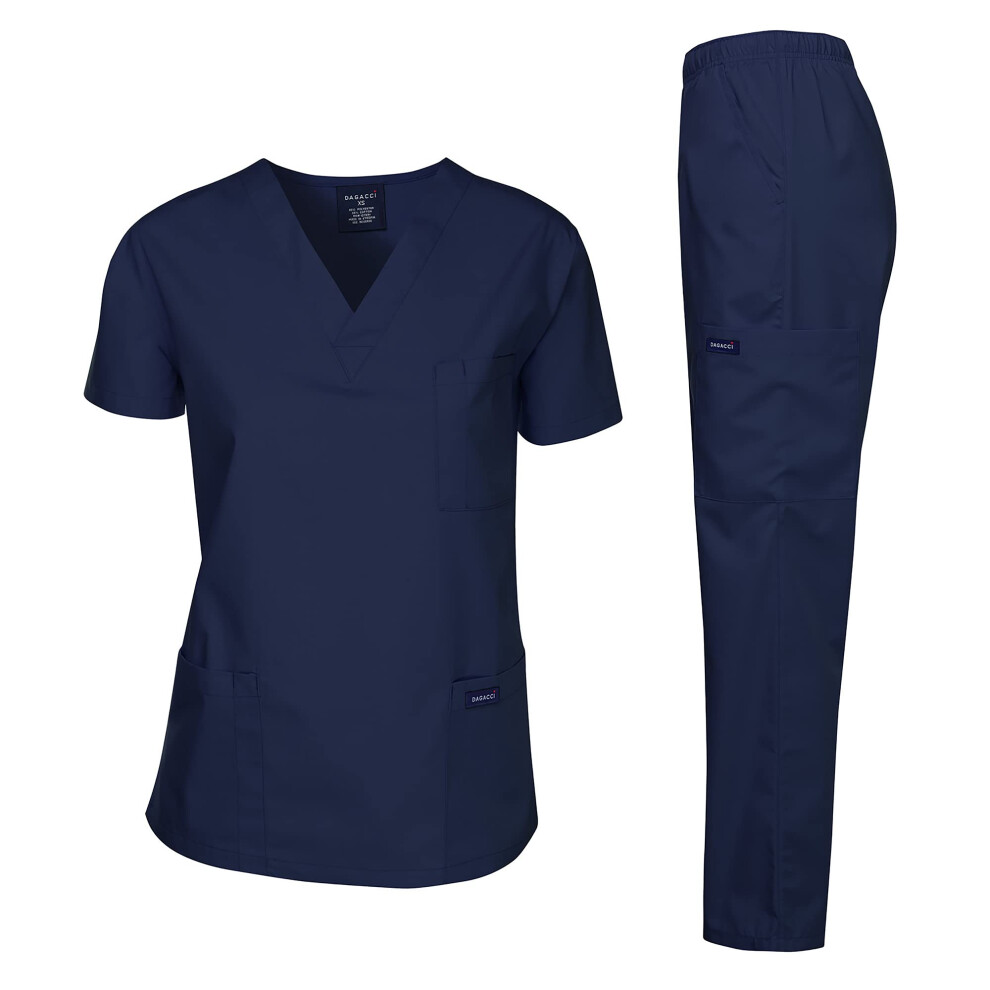 Dagacci Medical Uniform Woman and Man Scrub Set Unisex Medical Scrub Top and Pant Navy S