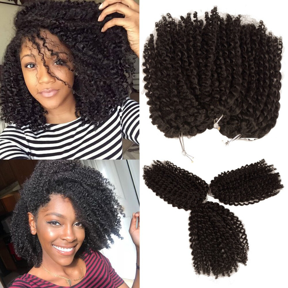 Sharopulp Unisex Black Kinky Curly Crochet Hair 8 Inch Short Marlybob Jerry Curl Natural Color Afro Twist Soft Synthetic Braiding Extention For Women(1B)
