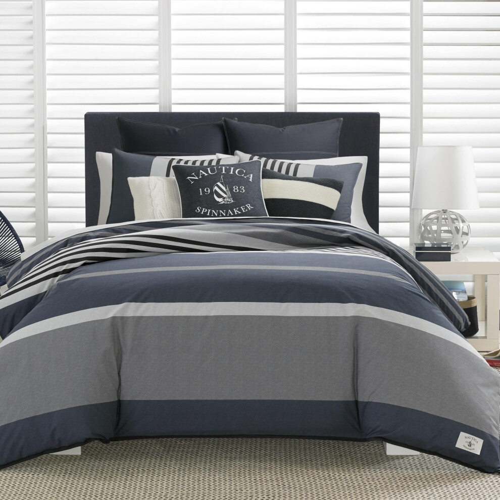 Ensemble de housses de couette Nautica Literie réversible en coton, avec couvre-oreillers assortis Styligh Home Decor Queen Rendon Charcoal/Navy