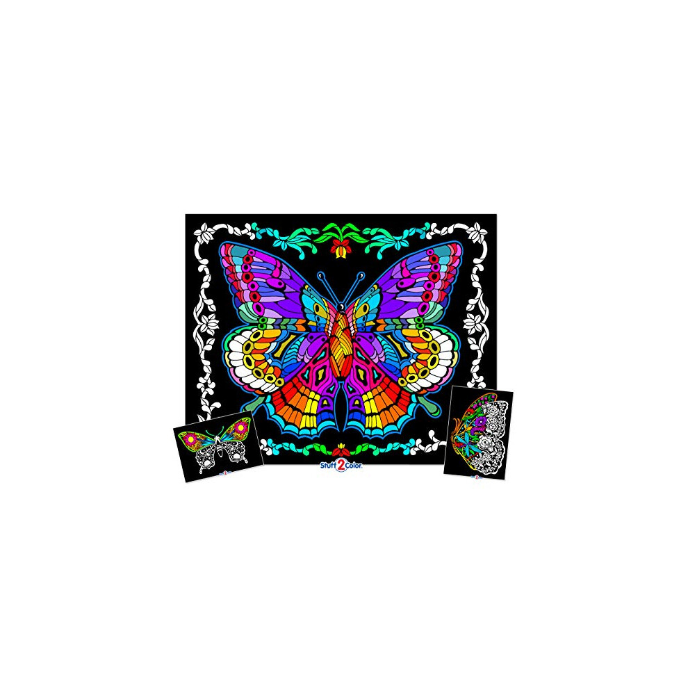 Stuff2Color Geo Butterfly - Poster à colorier - 3 motifs à colorier (1 grand et 2 petits) - pour enfants et adultes