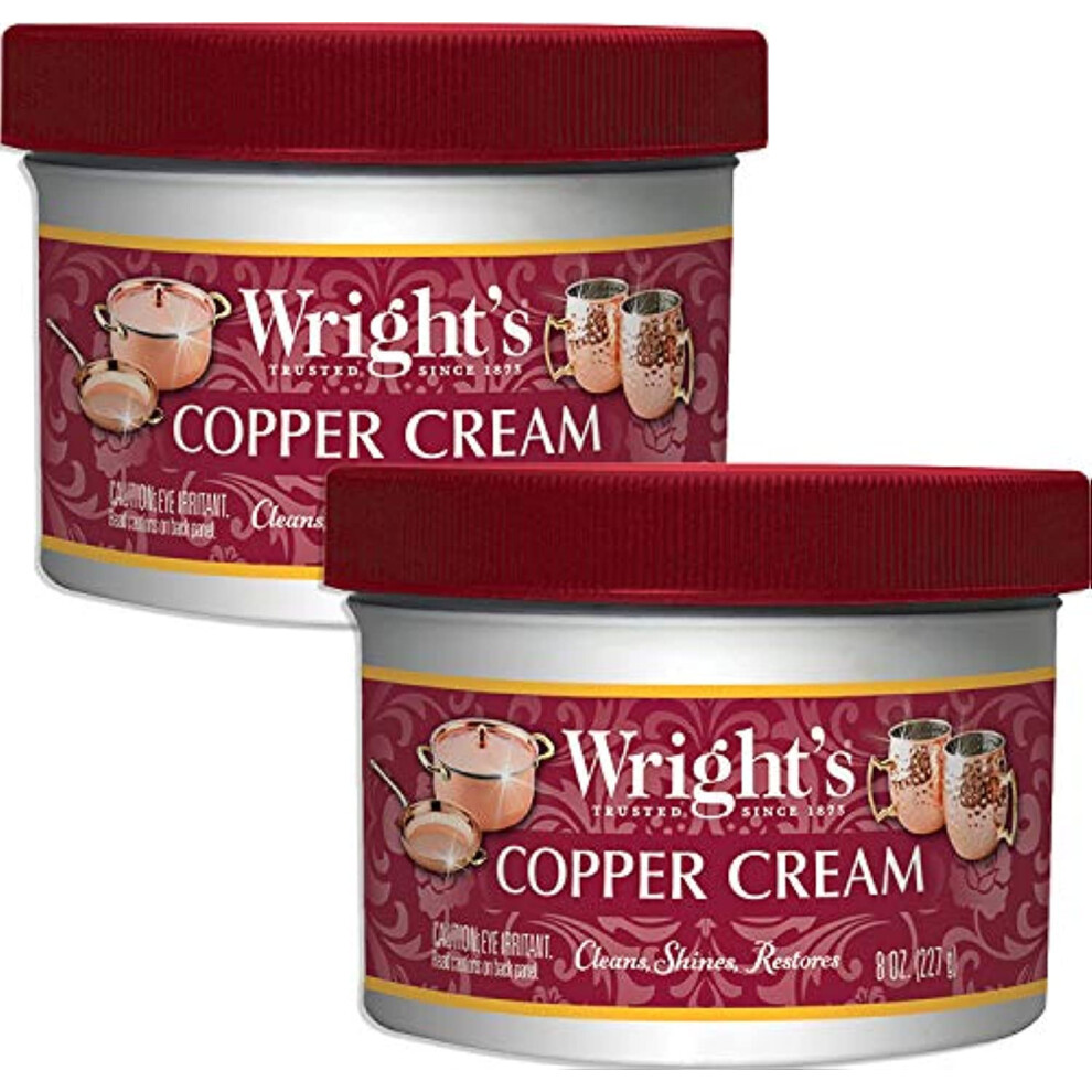 Wright's Copper and Brass Polish and Cleaner Cream- 8 Ounce - 2 Pack - Gently Clean and Remove Tarnish Without Scratching 8 Ounce (Pack of 2)
