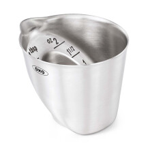 OXO SteeL Angled Measuring Jigger (1233080) - Mini Stainless Steel Cup with Read-From-Top Angled Markings, Ounce & Tbsp, Dishwasher Safe
