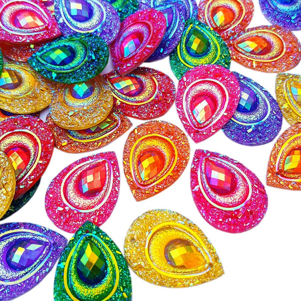 Sparkly Buttons Drop AB kleur naaien op ambachten Rhinestones Flatback kralen naaien voor kostuum Trouwjurk Decoraties 18x25mm 50st (Gemengde kleur)