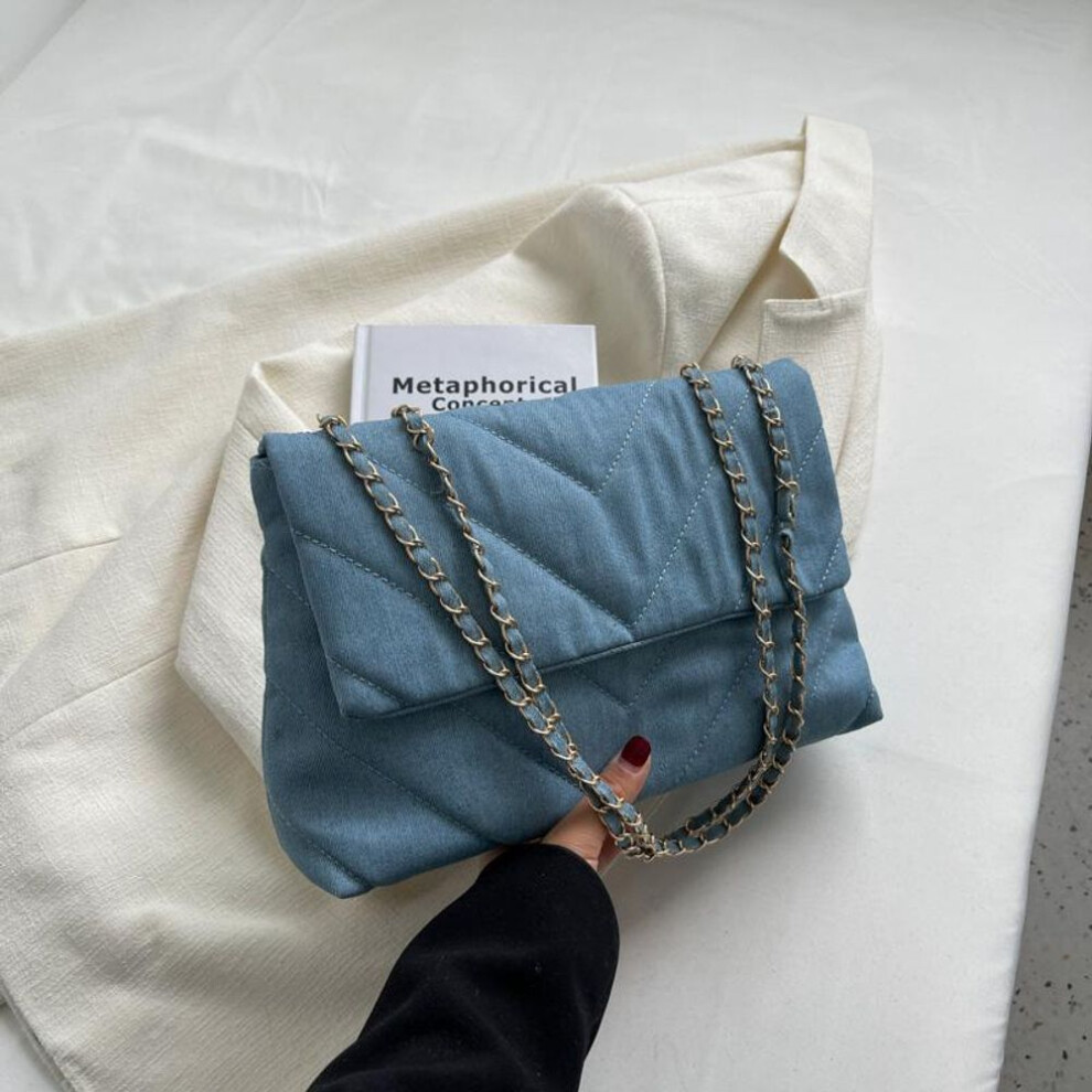 (blue, 30x8x19.5cm) Yogodlns Fashion Summer Jeans Denim Bags Shoulder Crossbody Bag Women Canvas Girl Chain Handbag Luxury Designer Quilted Tote Bags