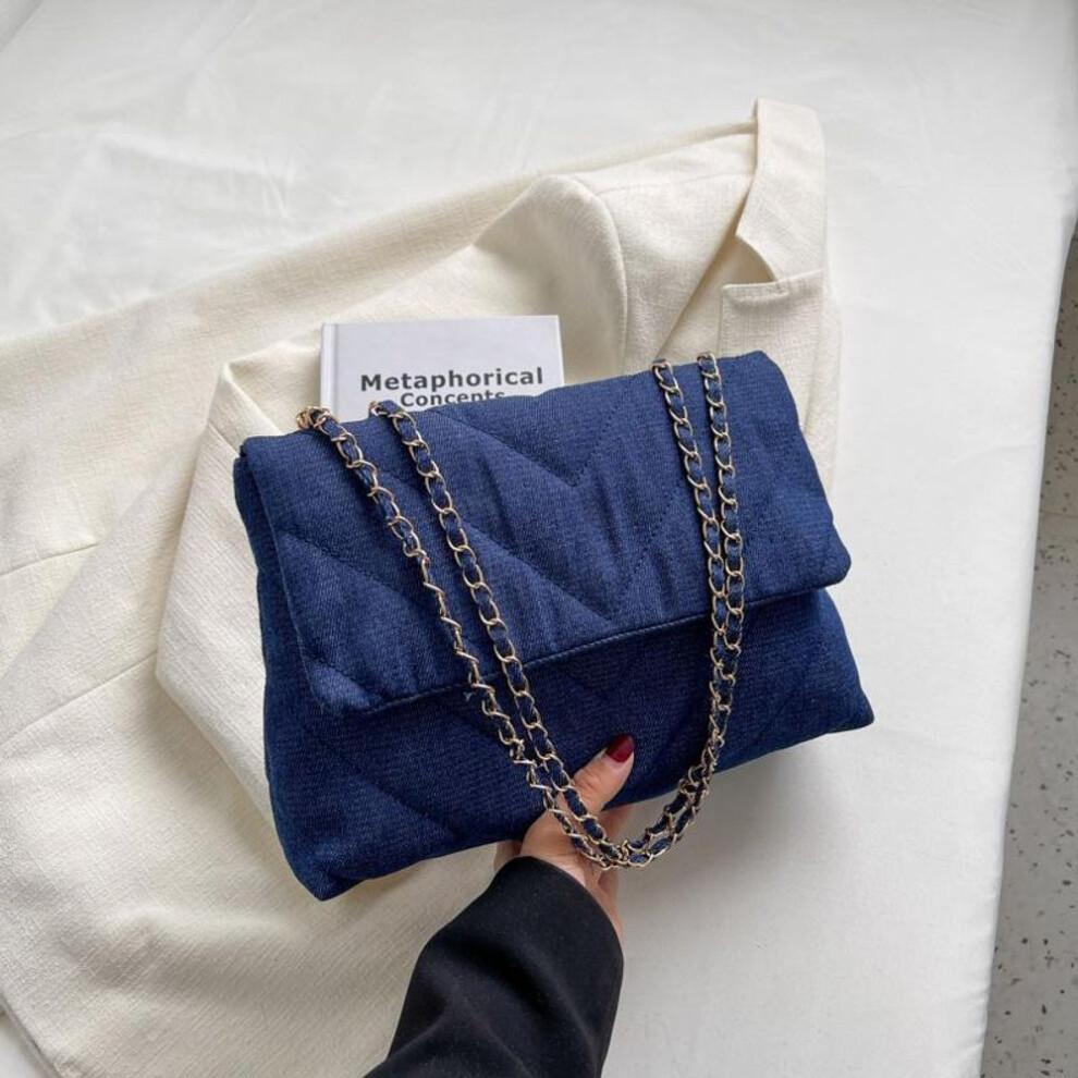 (dark blue, 30x8x19.5cm) Yogodlns Fashion Summer Jeans Denim Bags Shoulder Crossbody Bag Women Canvas Girl Chain Handbag Luxury Designer Quilted Tote Bags