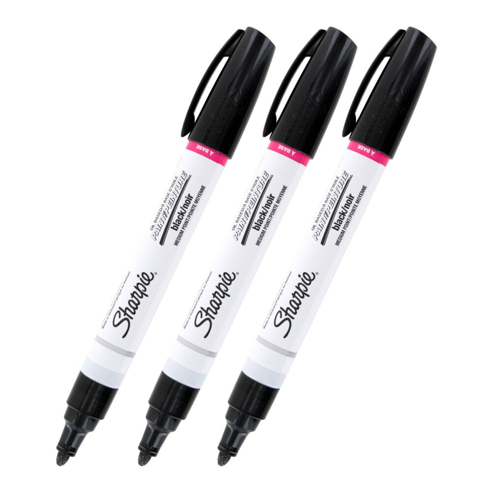 Sharpie Oil-Based Paint Marker  Medium Point  Black Ink  Pack of 3