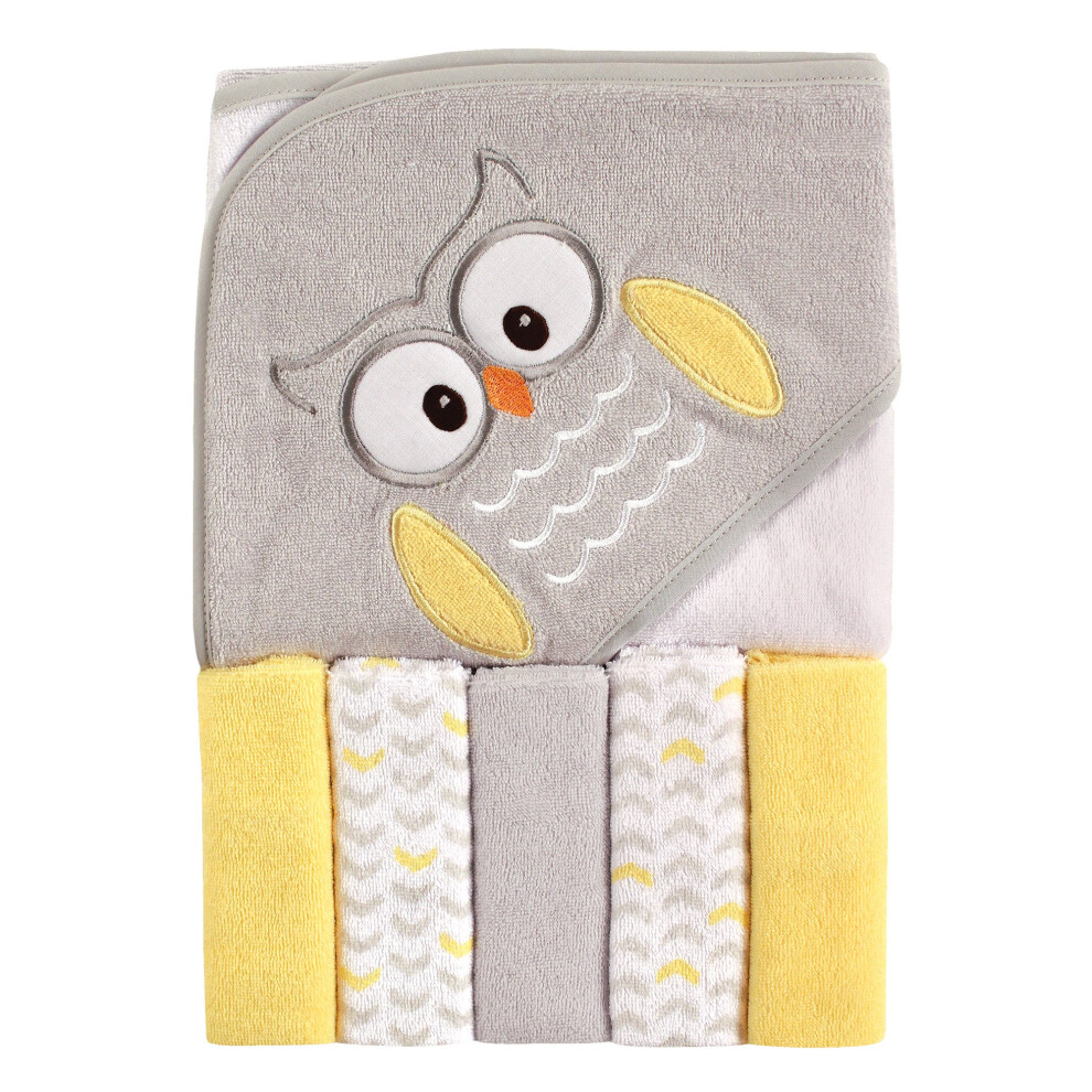Luvable Friends Serviette à capuche pour bébé unisexe avec cinq gants de toilette Hibou Taille unique