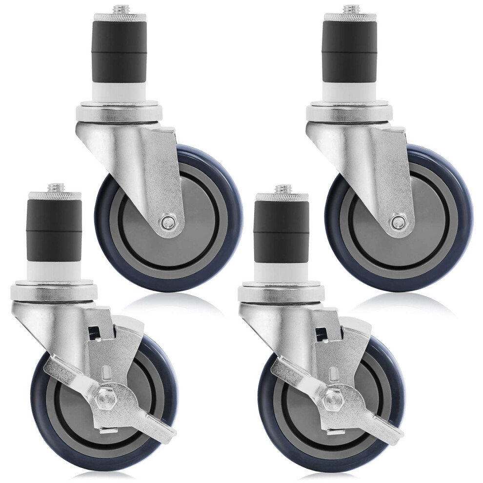 GRIDMANN 4 inch Caster Wheel Set for Commercial Kitchen Prep Tables 2 Wheels with Brakes 2 Without Brakes