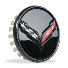2014+ C7 Corvette Stingray GM-Nabenkappe mit gekreuzten Flaggen-Logo Carbon Flash Black