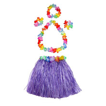 Gonna elastica da ballerina hawaiana di Hula con set di costumi floreali per bambina - Decorazioni per feste tropicali di compleanno viola 40cm