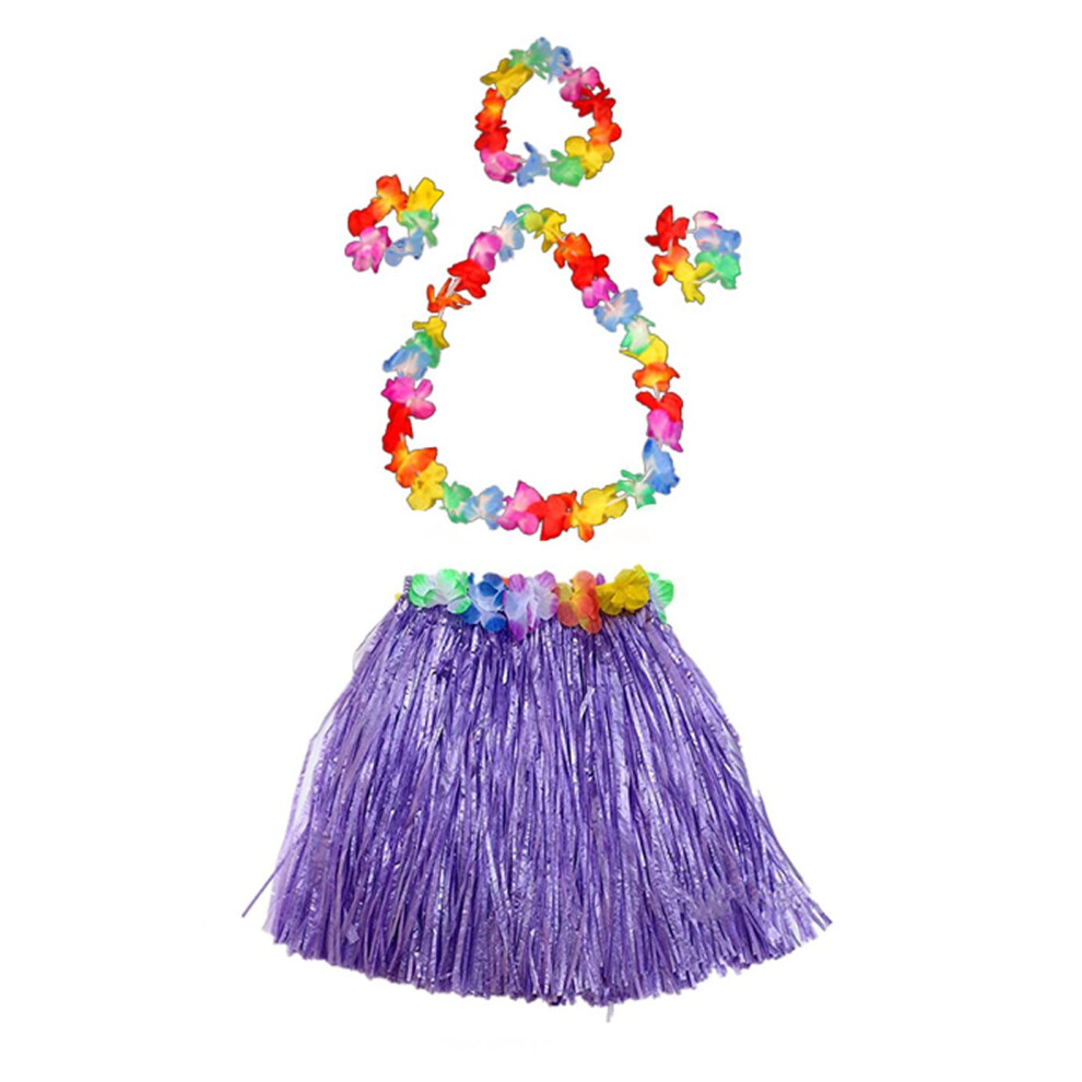 Jupe de danseuse hawaïenne élastique avec fleurs pour fille - Décorations d'anniversaire tropical violet 40cm